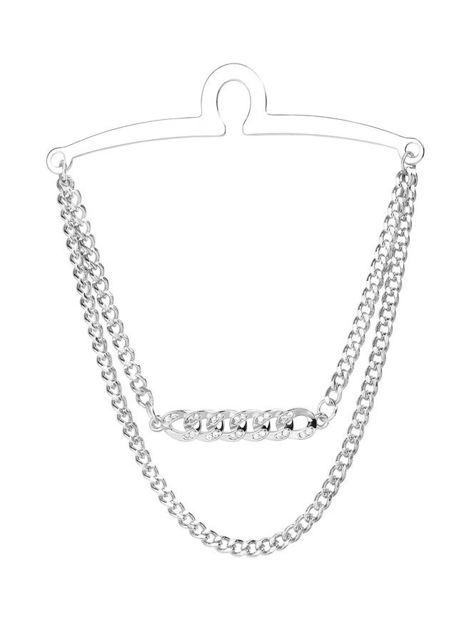 VVCome Men's Classic Tie Chain with Decorative Charm, Cravat Collar Pin and Link Style Tie Clip Set, Gift Box Included(Silver-Tone CZ Chain) - Image 1